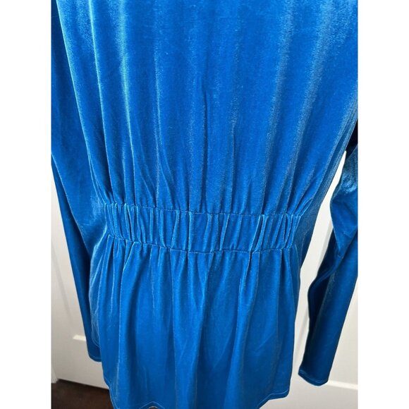 Jewel Tone Teal Blue Velour Faux Wrap Top Long Sleeve Soft Drape Party Date - Picture 5 of 10